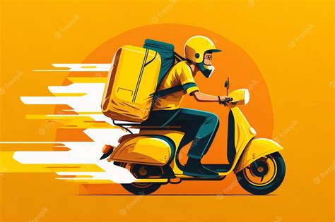 Premium Photo | Delivery man on a scooter Express food delivery around ...