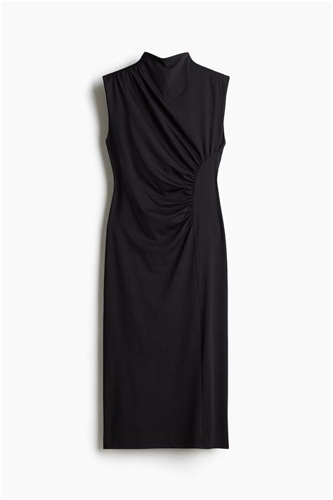 Draped Mock Turtleneck Dress - Black - Ladies | H&M US