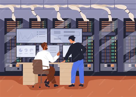 Administration of big data, work at multiple-screen computer in server ...