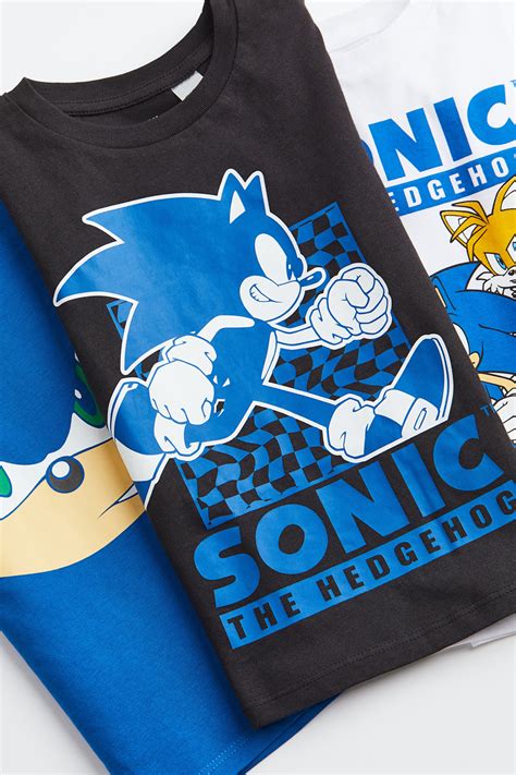 3-pack printed T-shirts - Blue/Sonic the Hedgehog - Kids | H&M SG