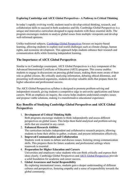 Exploring Cambridge and AICE Global Perspectives - A Pathway to ...
