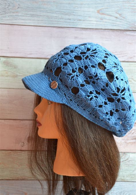 Embroidered CROCHET Newsboy CAP Women / Jeans Blue / Brugge | Etsy ...