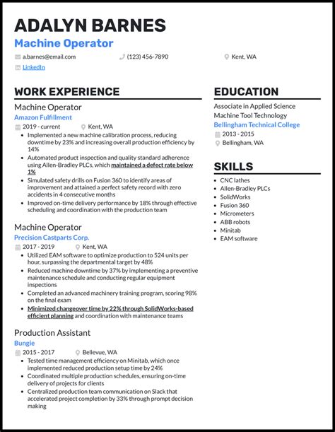 Image result for Machine Operator Resume Examples