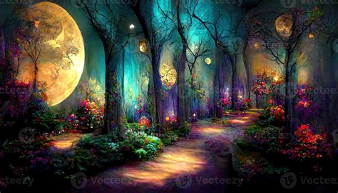 Wonderful Bright full moon in dark fairy tale forest as wallpaper ...