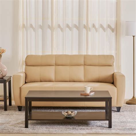 Buy Helios Emily Faux Leather 3-Seater Sofa - Beige from Helios by Home ...