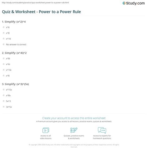 Image result for Power Rule Worksheet
