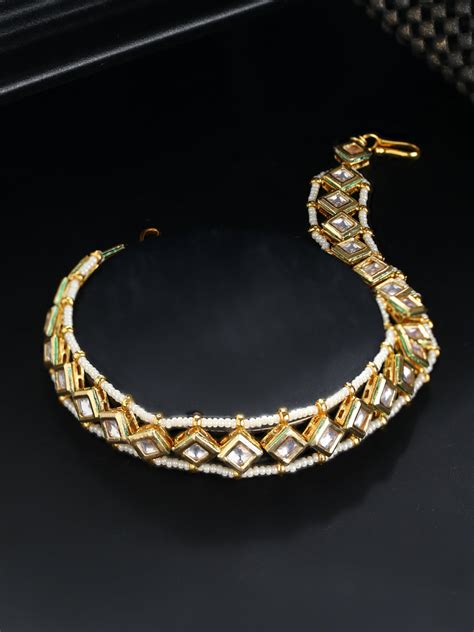 Priyaasi Geometric Kundan Beaded Gold-Plated Mathapatti