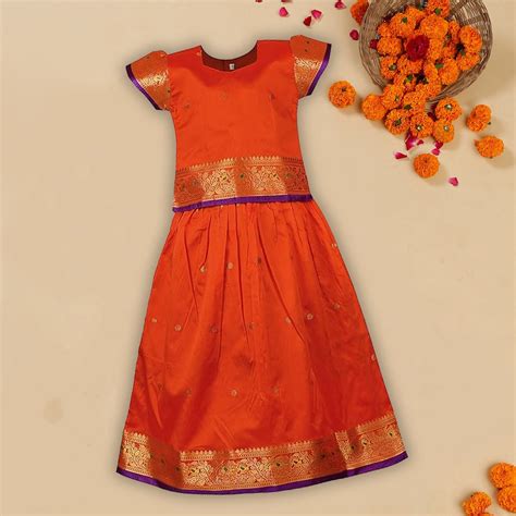 Girl's Traditional Art Silk Stitched Lehenga Choli-gc205org – Wish Karo