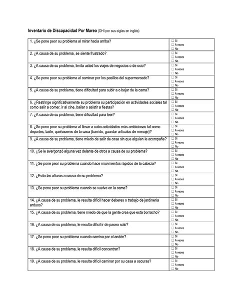 Dizziness Handicap Inv (DHI) Spanish - Inventario de Discapacidad Por ...