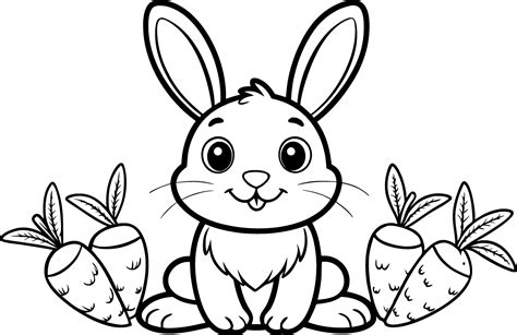 Rabbit with Carrots Coloring Page - Simple Outline 46632010 Vector Art ...