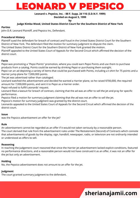 Leonard V Pepsico Case Brief (Trial And Appellate Opinion) | Sheria Na ...