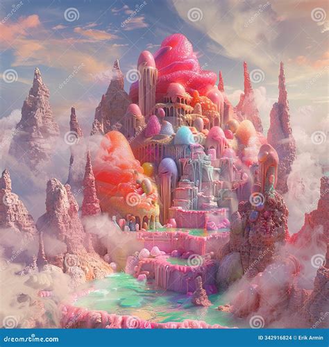 Candy Land Fantasy a Surreal Landscape with a Candy Volcano Stock ...