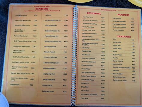 Menu at SPR Veg Restaurant, Mysuru