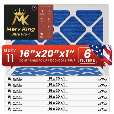MervKing 16x20x1 Air Filter | MERV 11 | MPR 1000 - 1200 Ultra Plus | 6 ...