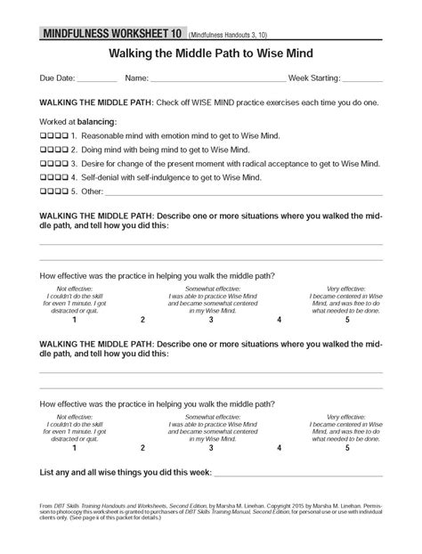 Walking The Middle Path DBT Worksheet | DBT Worksheets