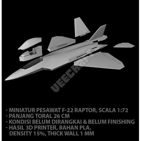 Jual 3D Print Miniatur Pesawat F-22 Raptor, PLA Scale 1:72, Part Model ...