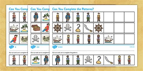 Pirates Complete the Pattern Differentiated Worksheet / Worksheet