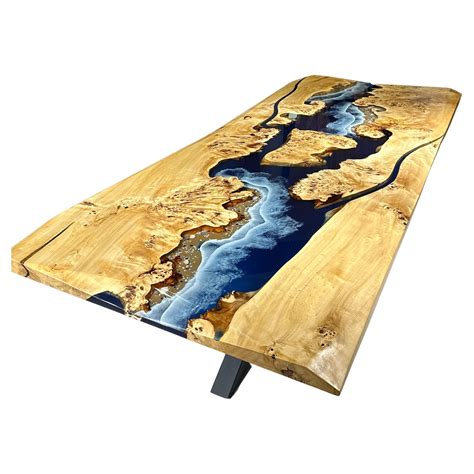 Mappa Burl Blue Ocean Epoxy Resin Kitchen and Dining Table For Sale at ...