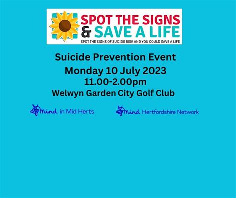 Spot the Signs Suicide Prevention Event, Welwyn Garden City Golf Club ...