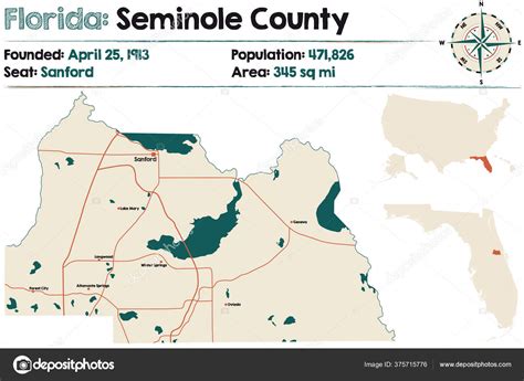 Large Detailed Map Seminole County Florida Usa Stock Vector by ...
