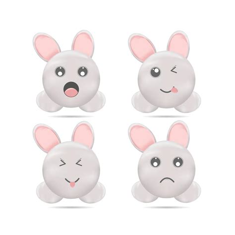 set of cute rabbit emoticon smile icons. Cartoon emoji set. Vector ...