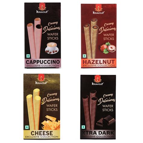 Kravour Wafer Rolls Combo Pack 300Gm - Cappuccino (75Gm X 1), Hazelnut ...