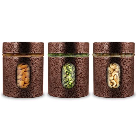 Buy Home Puff Premium Airtight Glass Metal Canisters Set, 350ML, 3 ...