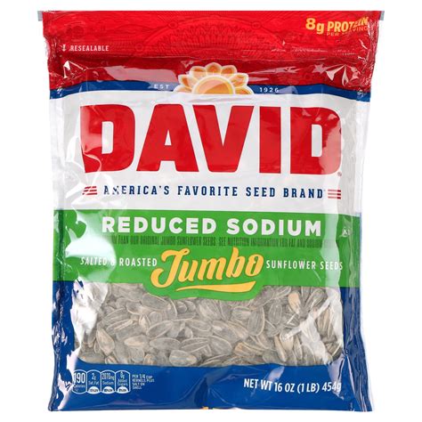 DAVID Original Low Sodium Gluten-Free Jumbo Sunflower Seeds, 16 oz ...