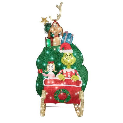 Grinch 4.5-ft LED Grinch in Sleigh Tinsel Christmas Decor in the ...