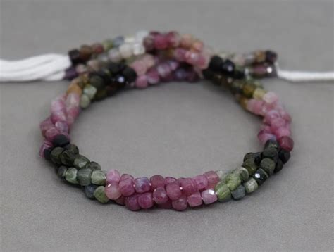 Multi-Colored Tourmaline Micro Cut Cube Beads Strand