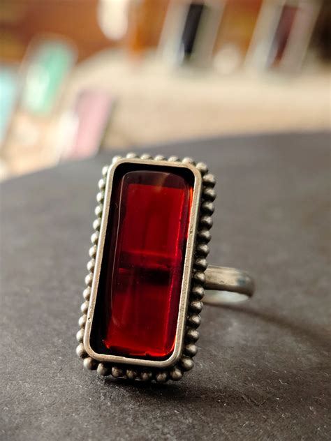 Sankol red Colour Rings with antique finish and single big stone for f
