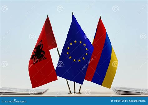 Flags of Albania European Union and Armenia Stock Photo - Image of ...