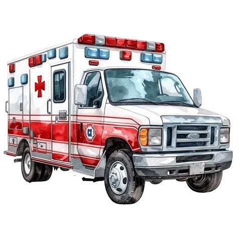 Watercolor Ambulance Clip Art Element, Ambulance, Hospital, Watercolor ...