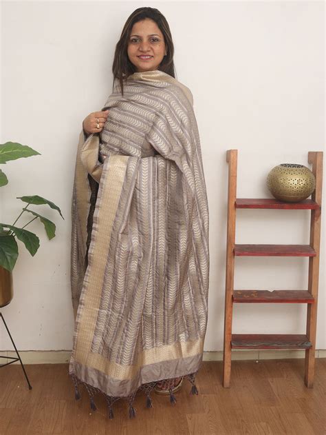 Stylish Grey Banarasi Silk Dupatta - Perfect Accessory for Any Outfit