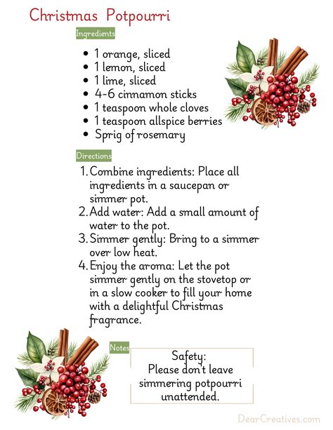 Printable Christmas Potpourri Recipe: DIY Simmer Pot Dear Creatives