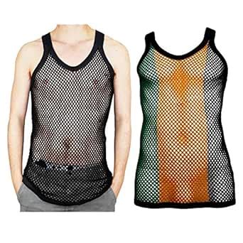Buy Itzu 100% Cotton Rasta Striped String Vest Mesh Fishnet Fitted ...