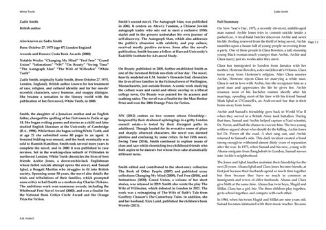 White Teeth - notes - Page | 1 Zadie Smith British author Also known as ...