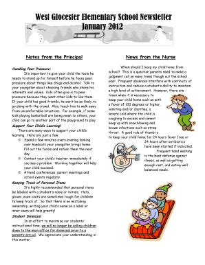 Fillable Online ri West Glocester Elementary School Newsletter January ...