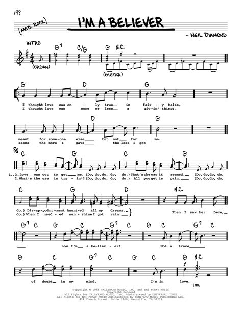 I'm A Believer von The Monkees Noten zum Real Book – Melodielinie, Text & Akkorde bei Sheet ...
