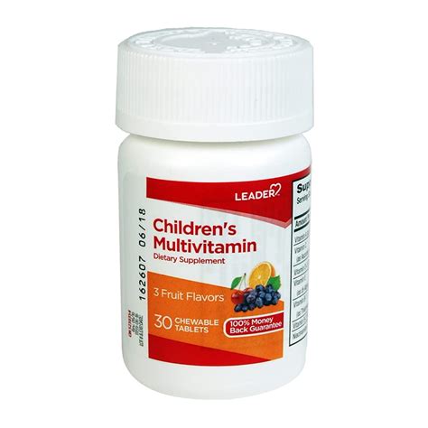 Leader Children's Multivitamin Chewables Tablets, 3 Fruit Flavors, 30 Ea