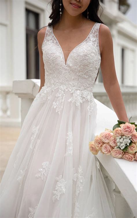 Ethereal Lace A-Line Wedding Dress with Plunging Neckline