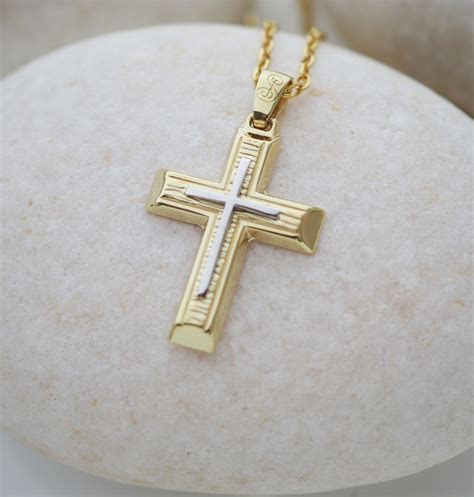 14k solid gold cross necklace baptism gift boy cross 14k gold christian ...