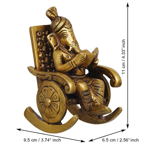 eCraftIndia Golden Brass Handcrafted Lord Ganesha Statue Sitting on a