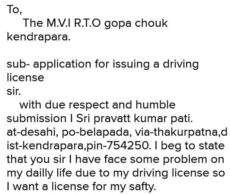 Write a letter to the driving incharge for issuing a driving license ...