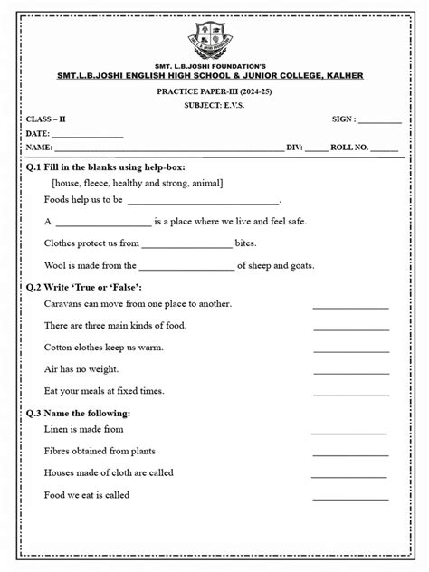 Image result for EVS Class 2 Pattern Paper for PT