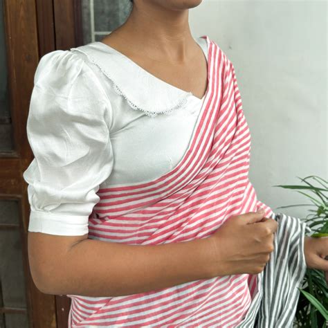 Vintage White Satin V-neck Blouse with Peter Pan Collar & Puff Sleeves