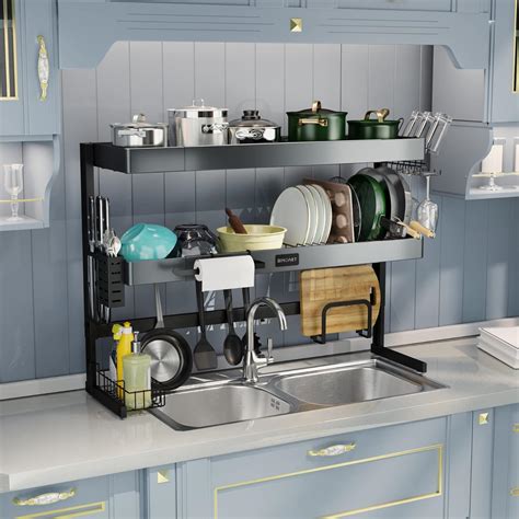 SINOART 2 Tier Dish Rack Over The Sink with Cutlery India | Ubuy
