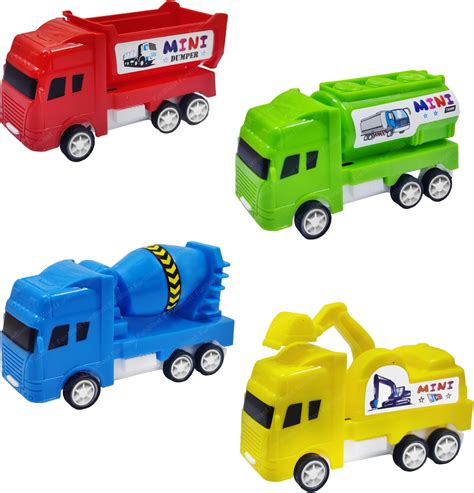 FunBlast Pull Back Vehicles Mini Truck Toys - Set of 4 Friction Power ...