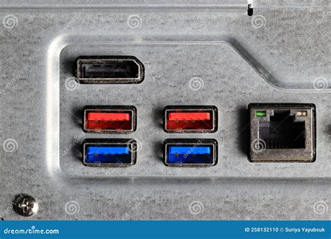 Multiple Ports on Computer Show with USB, LAN, Display Port Stock Photo ...