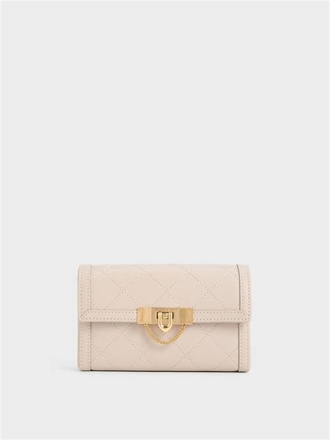 Oat Tallulah Quilted Push-Lock Clutch - CHARLES & KEITH IN